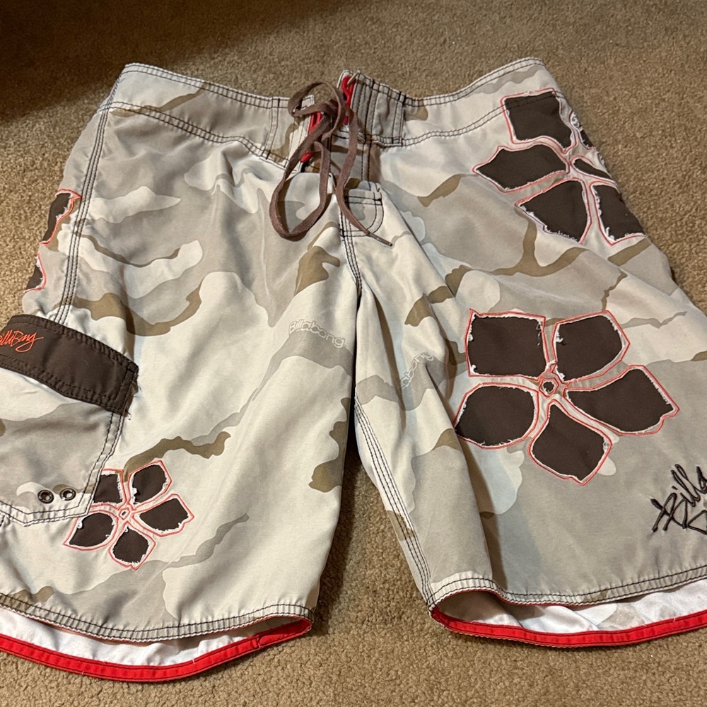 Billabong Tan and Brown Floral Hybrid Shorts